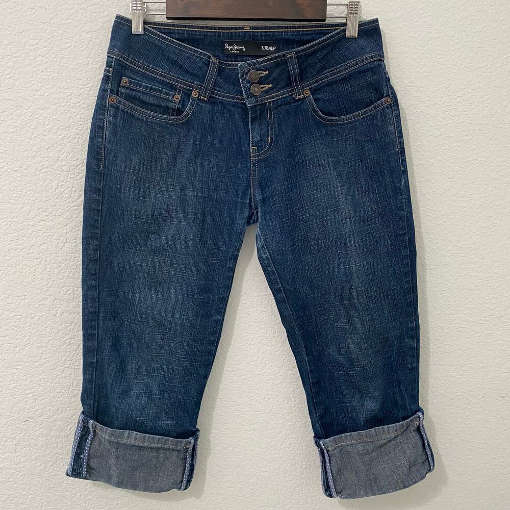 Pepe Jeans London Turn Up Capris Low Rise Y2K Dark Wash Womens 30